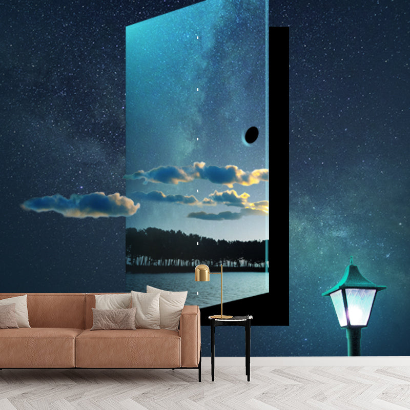 Futuristic Time Travel Murals Wallpaper Blue Non-Woven Fabric Wall Decor for Bedroom Clearhalo 'Wall Decor' 'Wall Mural' 1421954