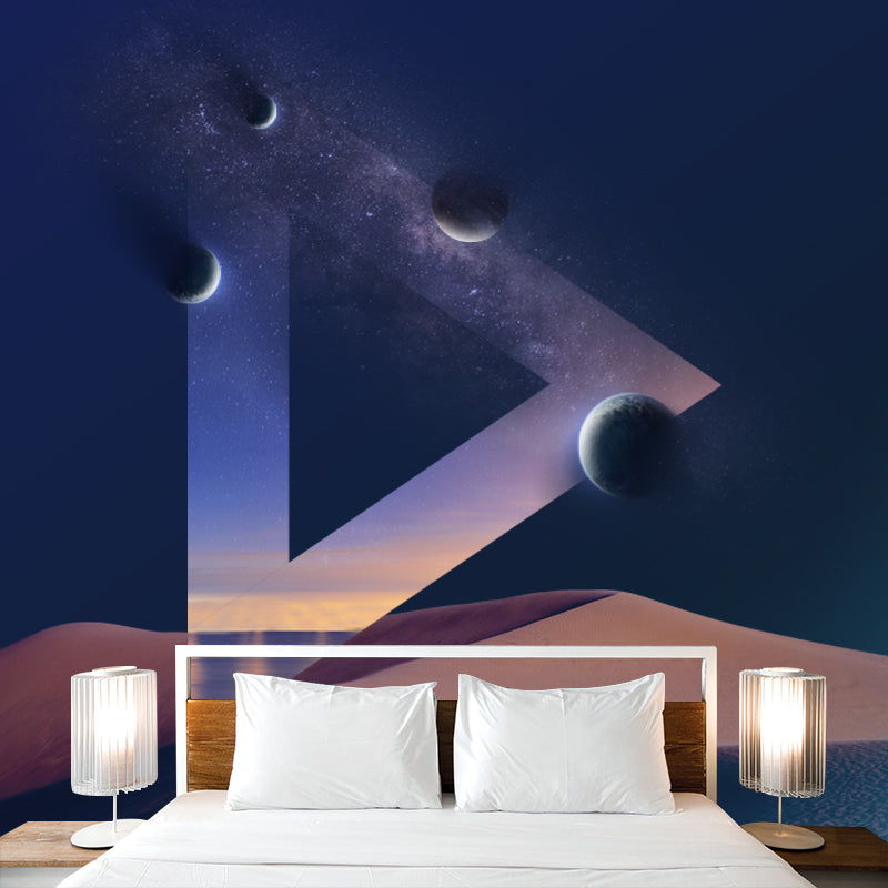 Science Fiction Planet Desert Murals Purple-Blue Waterproof Wall Art for Bedroom Purplish Blue Clearhalo 'Wall Decor' 'Wall Mural' 1421957