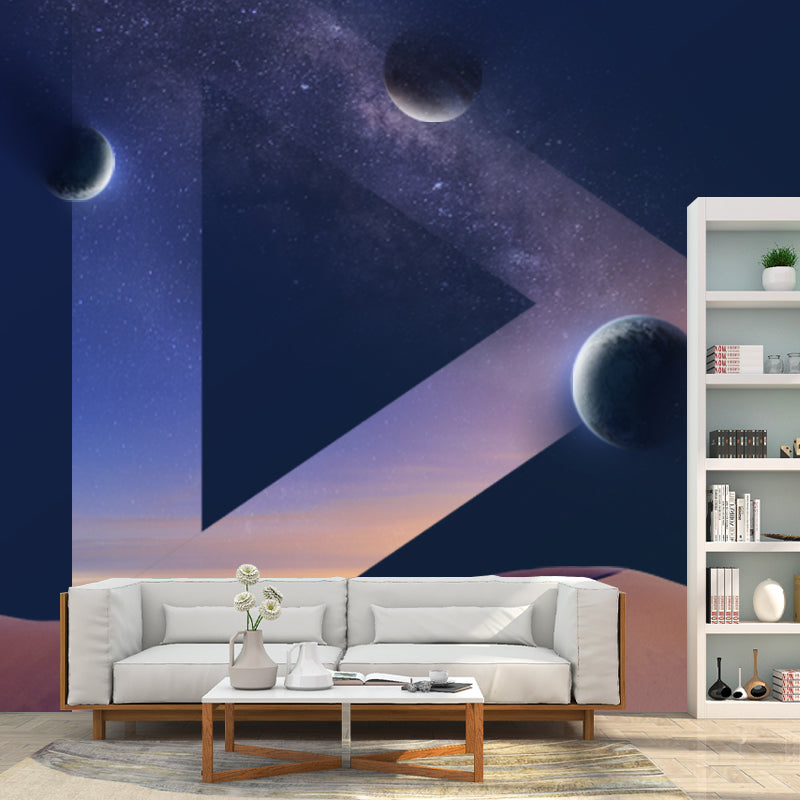 Science Fiction Planet Desert Murals Purple-Blue Waterproof Wall Art for Bedroom Clearhalo 'Wall Decor' 'Wall Mural' 1421959