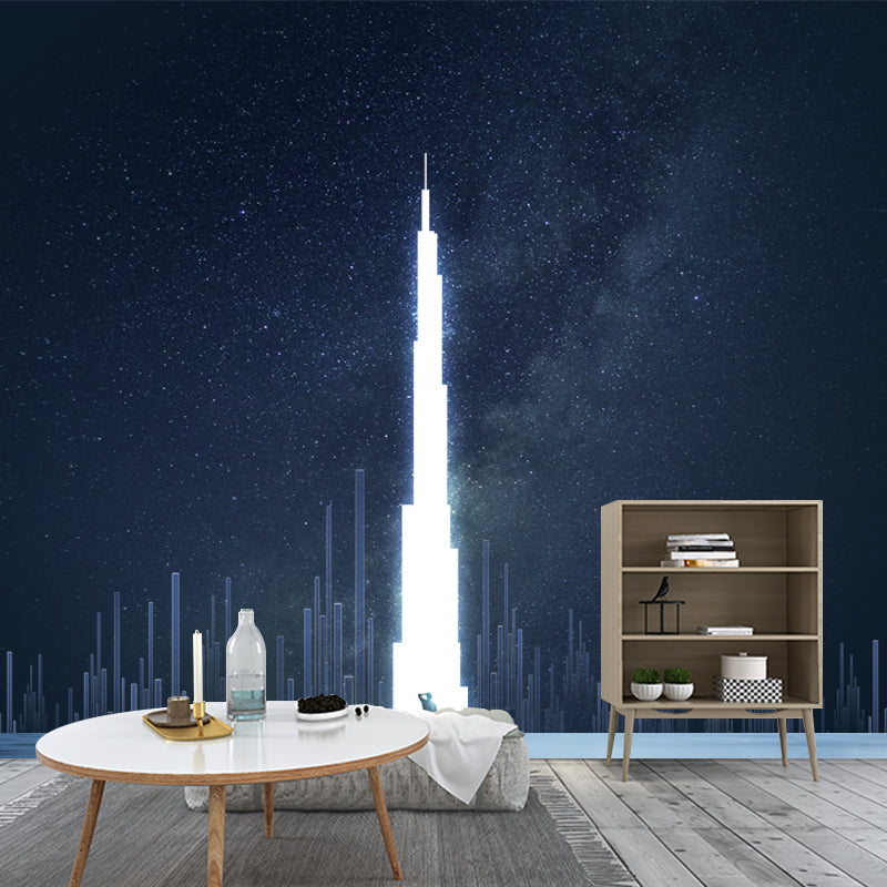 Futuristic Night City Wall Mural Blue-White Bedroom Wall Covering, Personalized Size Clearhalo 'Wall Decor' 'Wall Mural' 1421963