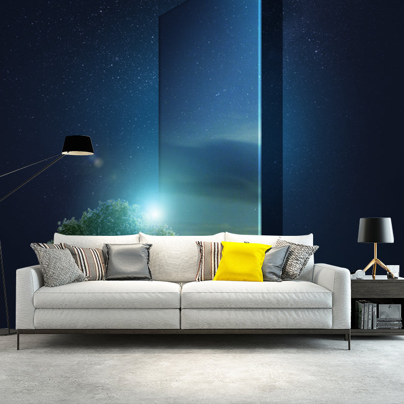 Photography Moon and Tree Murals Large Wall Art for Living Room, Customized Size Aqua Clearhalo 'Wall Decor' 'Wall Mural' 1421981