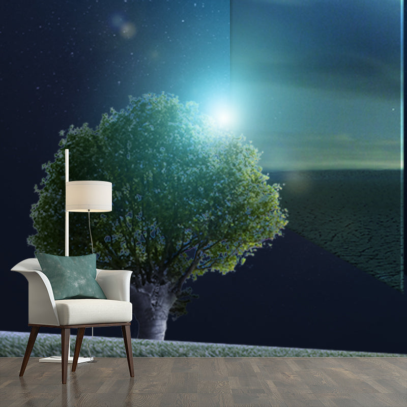 Photography Moon and Tree Murals Large Wall Art for Living Room, Customized Size Clearhalo 'Wall Decor' 'Wall Mural' 1421983