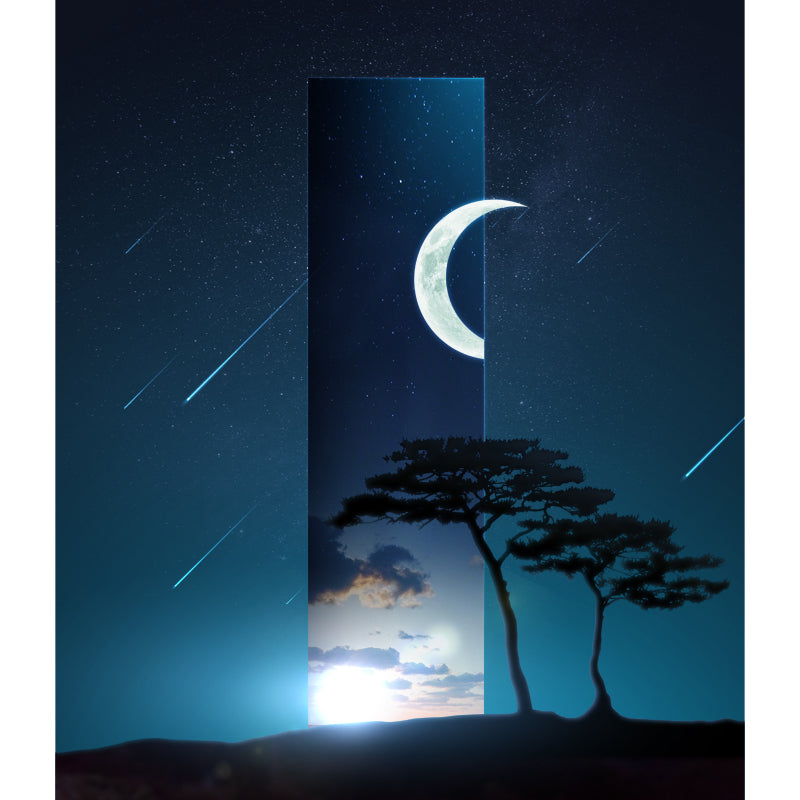 Fictional Meteor Night Sky Mural for Bedroom Full Size Wall Covering in Blue-White Clearhalo 'Wall Decor' 'Wall Mural' 1421989