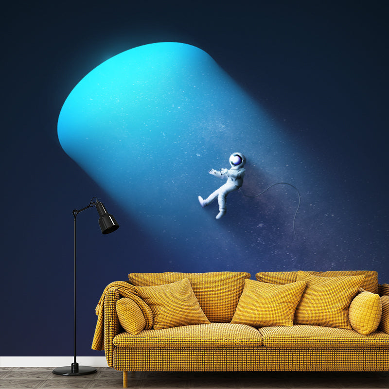 Sci-Fi Night Space Astronaut Mural Decal Blue Waterproofing Wall Covering for Home Blue Clearhalo 'Wall Decor' 'Wall Mural' 1422028