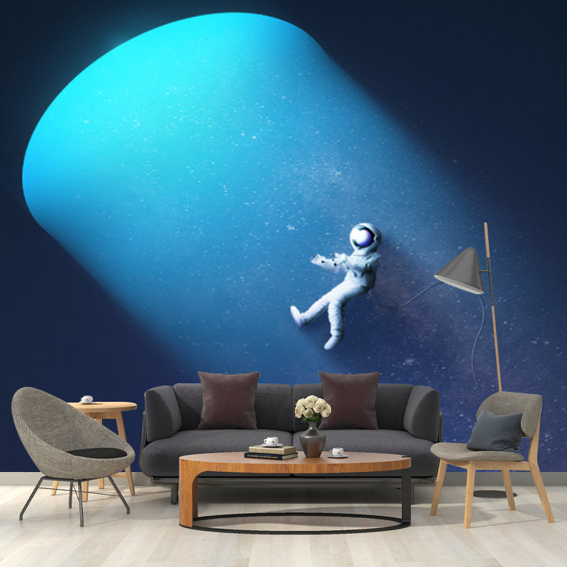 Sci-Fi Night Space Astronaut Mural Decal Blue Waterproofing Wall Covering for Home Clearhalo 'Wall Decor' 'Wall Mural' 1422029