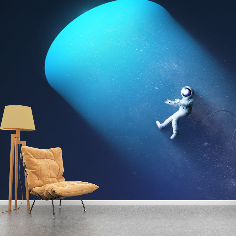 Sci-Fi Night Space Astronaut Mural Decal Blue Waterproofing Wall Covering for Home Clearhalo 'Wall Decor' 'Wall Mural' 1422030