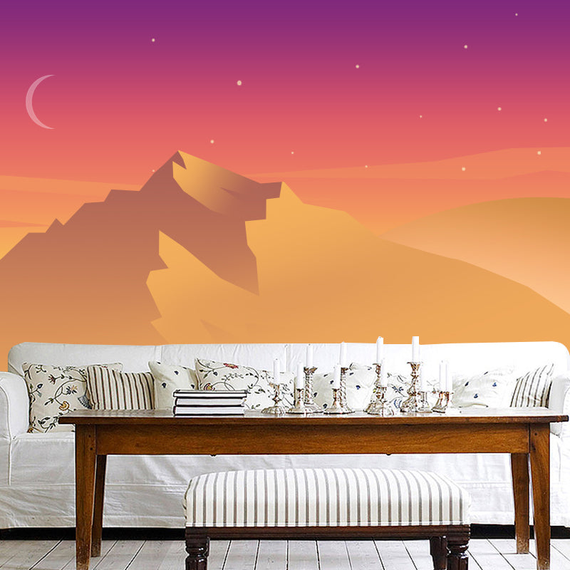 Crescent over Desert Mountain Mural Decal Yellow Modern Wall Art for Living Room Yellow Clearhalo 'Wall Decor' 'Wall Mural' 1422038