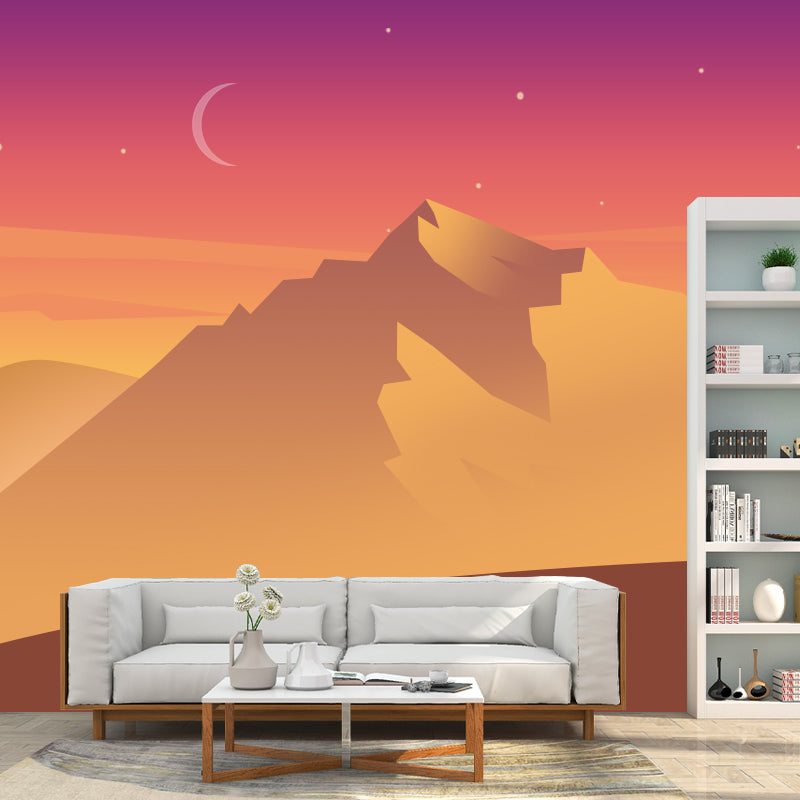 Crescent over Desert Mountain Mural Decal Yellow Modern Wall Art for Living Room Clearhalo 'Wall Decor' 'Wall Mural' 1422039