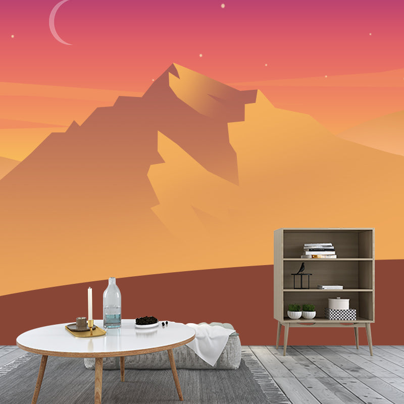 Crescent over Desert Mountain Mural Decal Yellow Modern Wall Art for Living Room Clearhalo 'Wall Decor' 'Wall Mural' 1422040