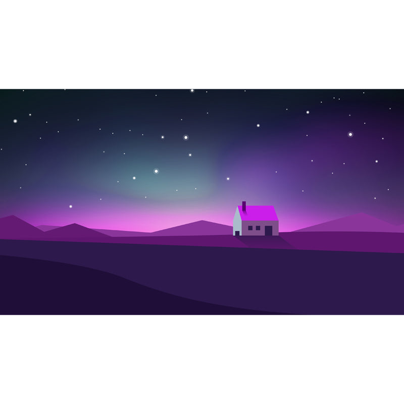 Large Nordic Wall Paper Mural Purple House with Night Polar Light Wall Decor, Made to Measure Clearhalo 'Wall Decor' 'Wall Mural' 1422071