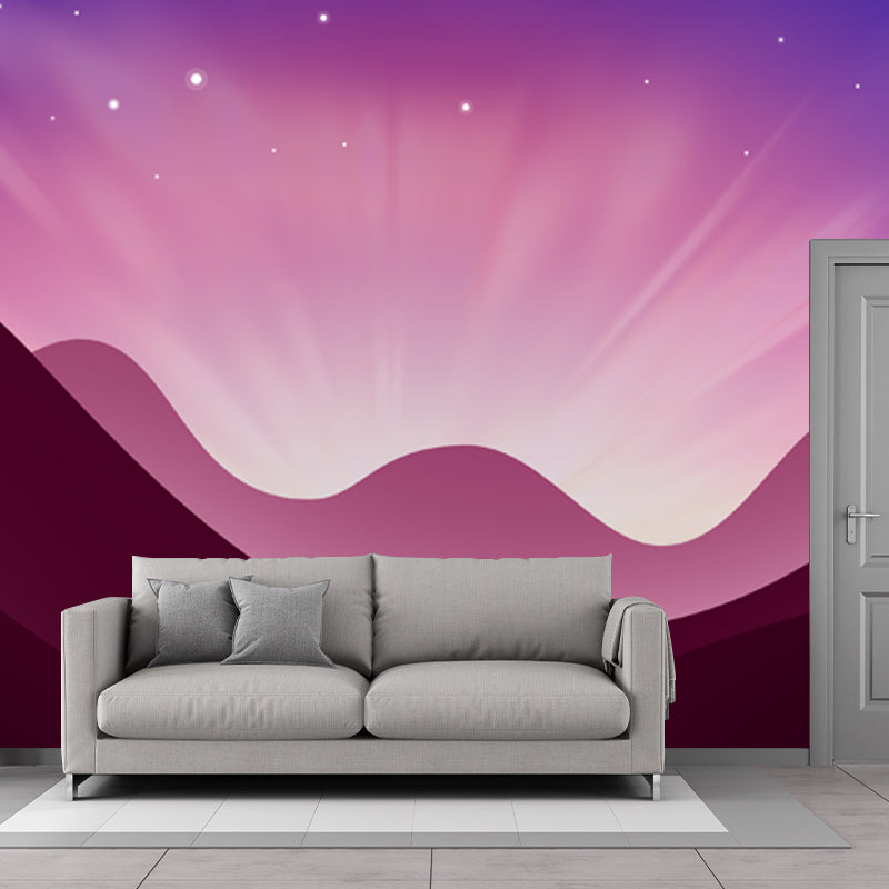 Light Beam from Mountain Mural in Purple-Pink Contemporary Wall Decor for Living Room Purple-Pink Clearhalo 'Wall Decor' 'Wall Mural' 1422089