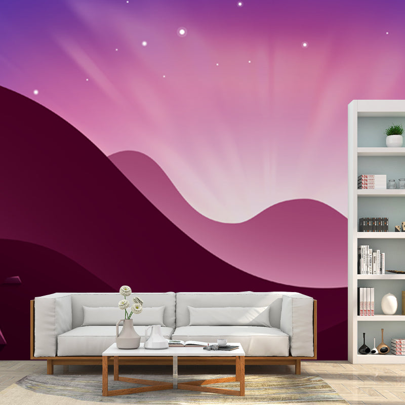 Light Beam from Mountain Mural in Purple-Pink Contemporary Wall Decor for Living Room Clearhalo 'Wall Decor' 'Wall Mural' 1422091