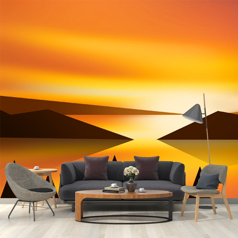 Sunset Mountain Landscape Mural Wallpaper Modern Non-Woven Wall Covering in Yellow-Black Clearhalo 'Wall Decor' 'Wall Mural' 1422096