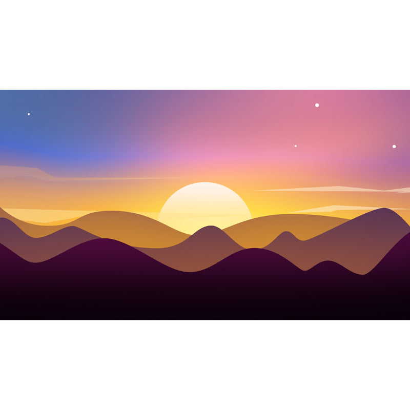 Yellow Sunrise over Mountain Murals Dawn Scenery Modern Waterproof Wall Art for Home Clearhalo 'Wall Decor' 'Wall Mural' 1422102