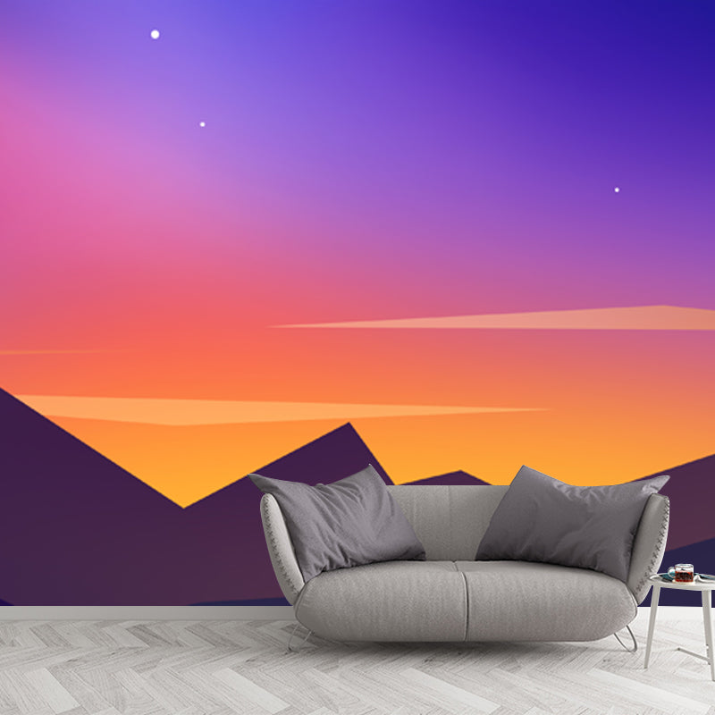 Nordic Starry Mountain Wallpaper Mural Yellow-Blue Polar Light Wall Decoration, Made to Measure Yellow-Blue Clearhalo 'Wall Decor' 'Wall Mural' 1422114