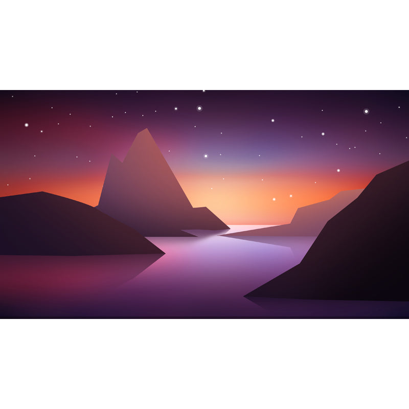 Large Mountain Starry Sky Murals Purple-Yellow Non-Woven Wall Covering, Waterproof, Custom Print Clearhalo 'Wall Decor' 'Wall Mural' 1422122