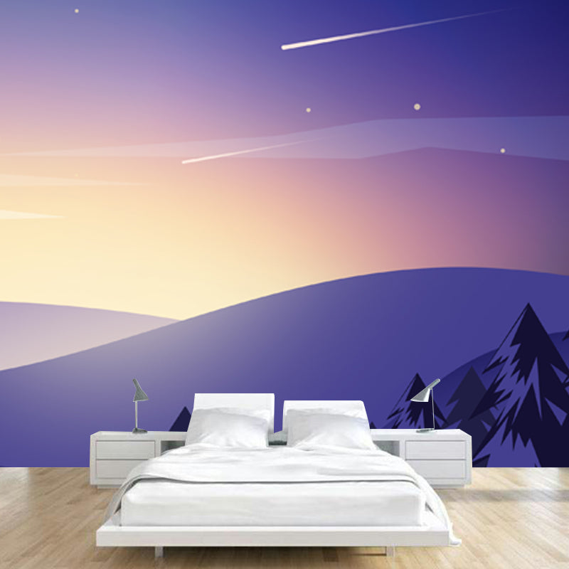 Purple Night Mountain Scenery Mural Stain Resistant Wall Art for Living Room, Personalized Size Clearhalo 'Wall Decor' 'Wall Mural' 1422126