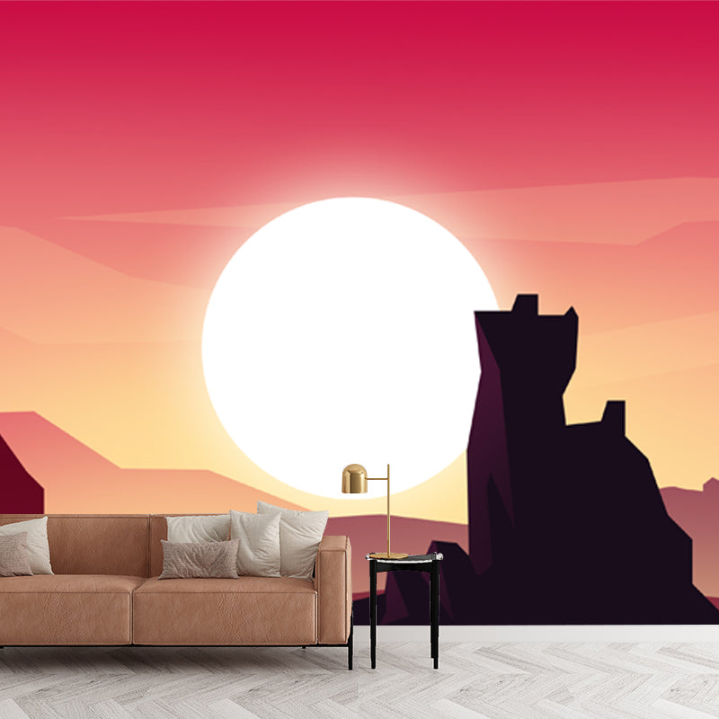 Yellow-Red Modern Art Mural Full Size Super Moon over Desert Castle Wall Decor for Corridor Yellow-Red Clearhalo 'Wall Decor' 'Wall Mural' 1422134