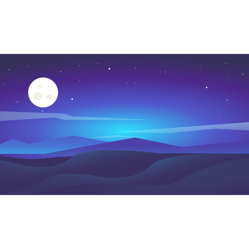 Nordic Night Scenery Murals Wallpaper Blue Moon and Polar Light Wall Covering for Accent Wall Clearhalo 'Wall Decor' 'Wall Mural' 1422142