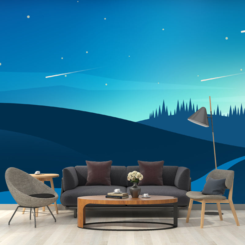 Lonely Hill Path Wall Mural for Bedroom Night Meteor Shower Wall Decor, Made to Measure Clearhalo 'Wall Decor' 'Wall Mural' 1422155