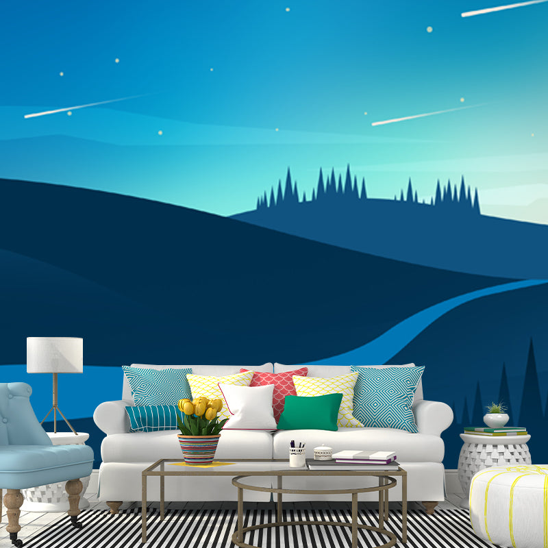 Lonely Hill Path Wall Mural for Bedroom Night Meteor Shower Wall Decor, Made to Measure Clearhalo 'Wall Decor' 'Wall Mural' 1422156