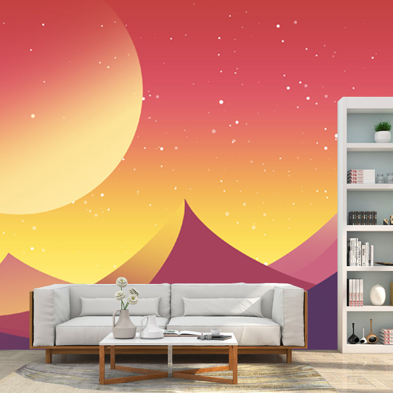 Illustration Crescent over Desert Mural for Bedroom, Orange, Custom Size Available Orange Clearhalo 'Wall Decor' 'Wall Mural' 1422169