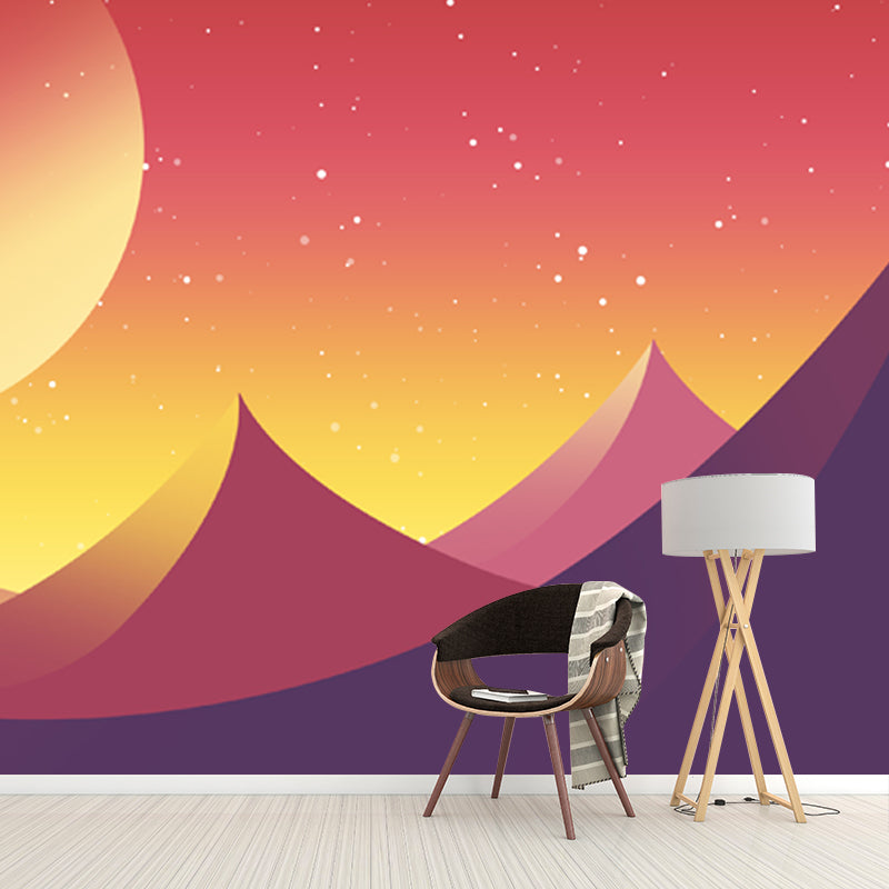 Illustration Crescent over Desert Mural for Bedroom, Orange, Custom Size Available Clearhalo 'Wall Decor' 'Wall Mural' 1422170