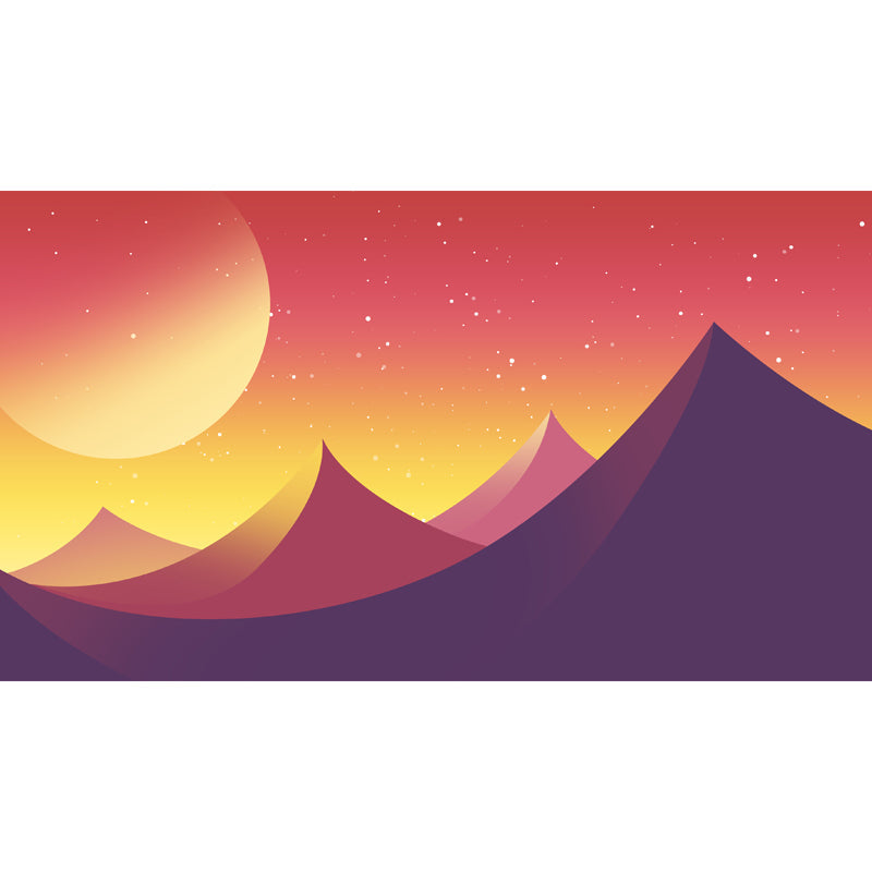 Illustration Crescent over Desert Mural for Bedroom, Orange, Custom Size Available Clearhalo 'Wall Decor' 'Wall Mural' 1422172