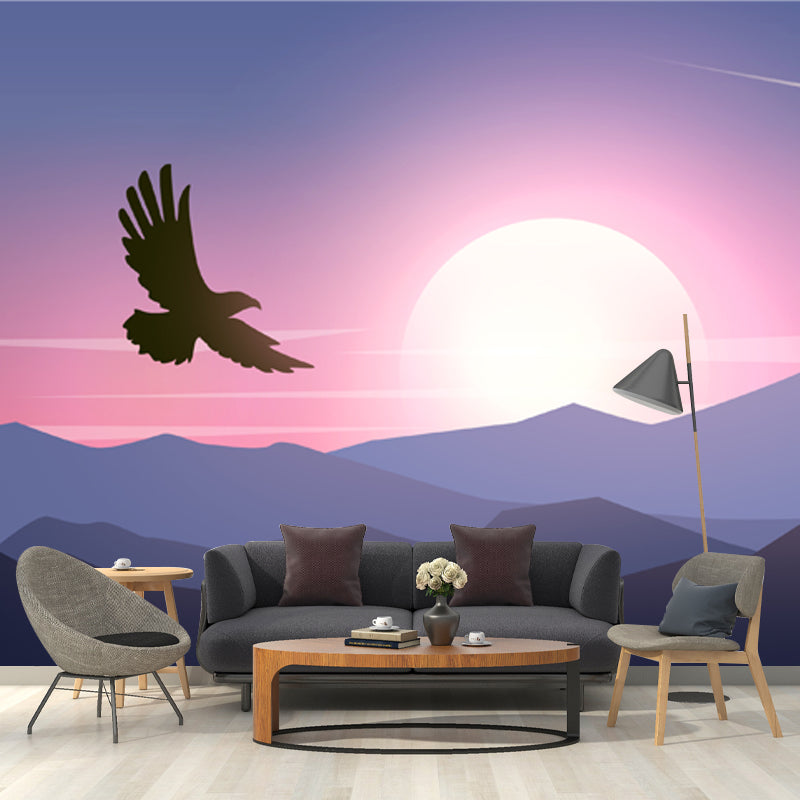 Hovering Eagle at Sunrise Murals Modern Moisture Resistant Bedroom Wall Art, Custom Print Clearhalo 'Wall Decor' 'Wall Mural' 1422206