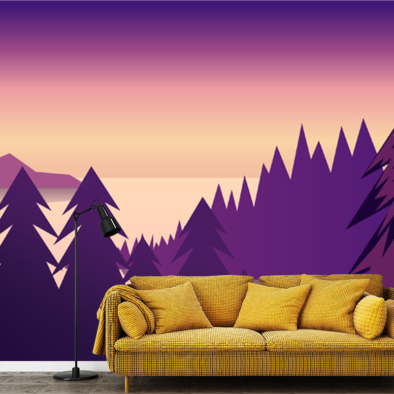 Mysterious Pipe Forest Wall Mural for Bedroom, Purple, Customized Size Available Purple Clearhalo 'Wall Decor' 'Wall Mural' 1422222