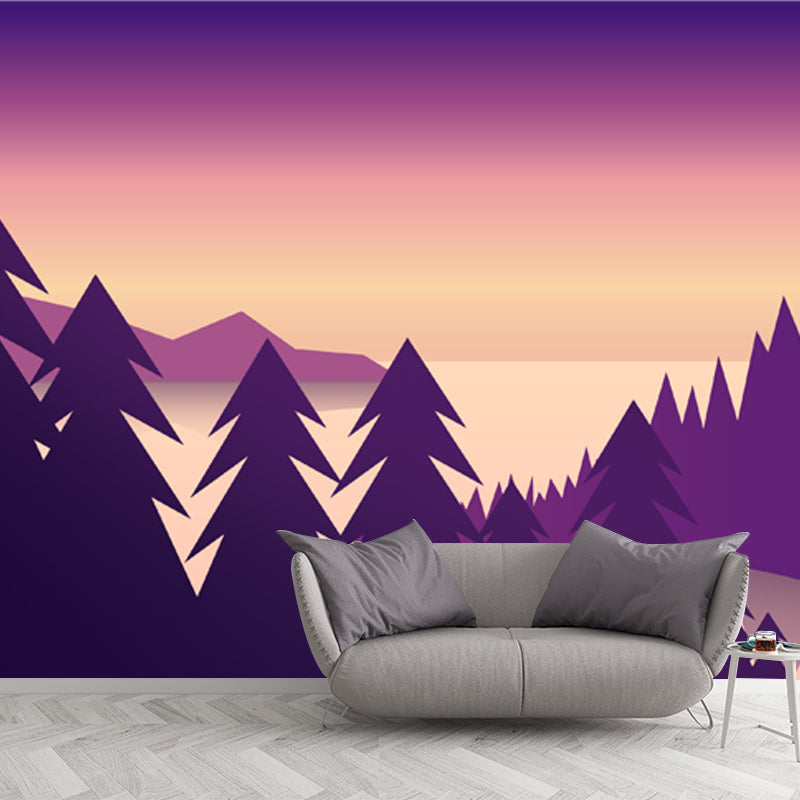 Mysterious Pipe Forest Wall Mural for Bedroom, Purple, Customized Size Available Clearhalo 'Wall Decor' 'Wall Mural' 1422223