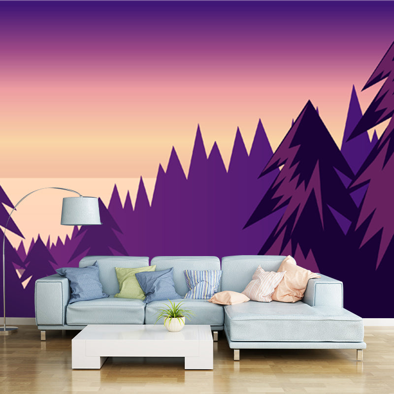 Mysterious Pipe Forest Wall Mural for Bedroom, Purple, Customized Size Available Clearhalo 'Wall Decor' 'Wall Mural' 1422224