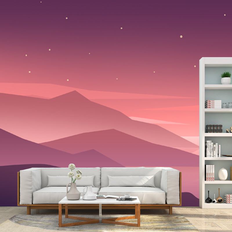 Starry Sky Mountain Landscape Mural Modern Non-Woven Fabric Wall Covering in Orange-Purple Clearhalo 'Wall Decor' 'Wall Mural' 1422248