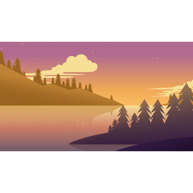 Riverine Forest at Dusk Mural Purple-Yellow Modern Style Wall Art for Living Room Clearhalo 'Wall Decor' 'Wall Mural' 1422260