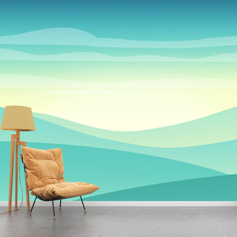 Green Modernist Mural Wallpaper Full-Size Sunrise Landscape Wall Decor for Bedroom Clearhalo 'Wall Decor' 'Wall Mural' 1422284