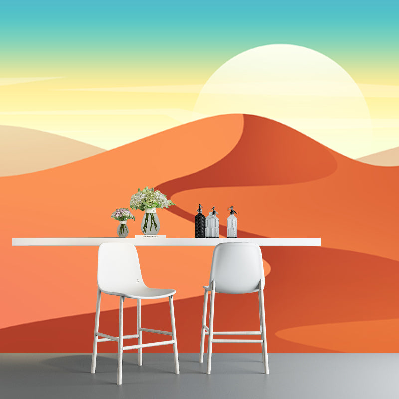 Orange Desert Sunrise Mural Scenery Modern Stain Resistant Wall Art for Living Room Orange Clearhalo 'Wall Decor' 'Wall Mural' 1422287