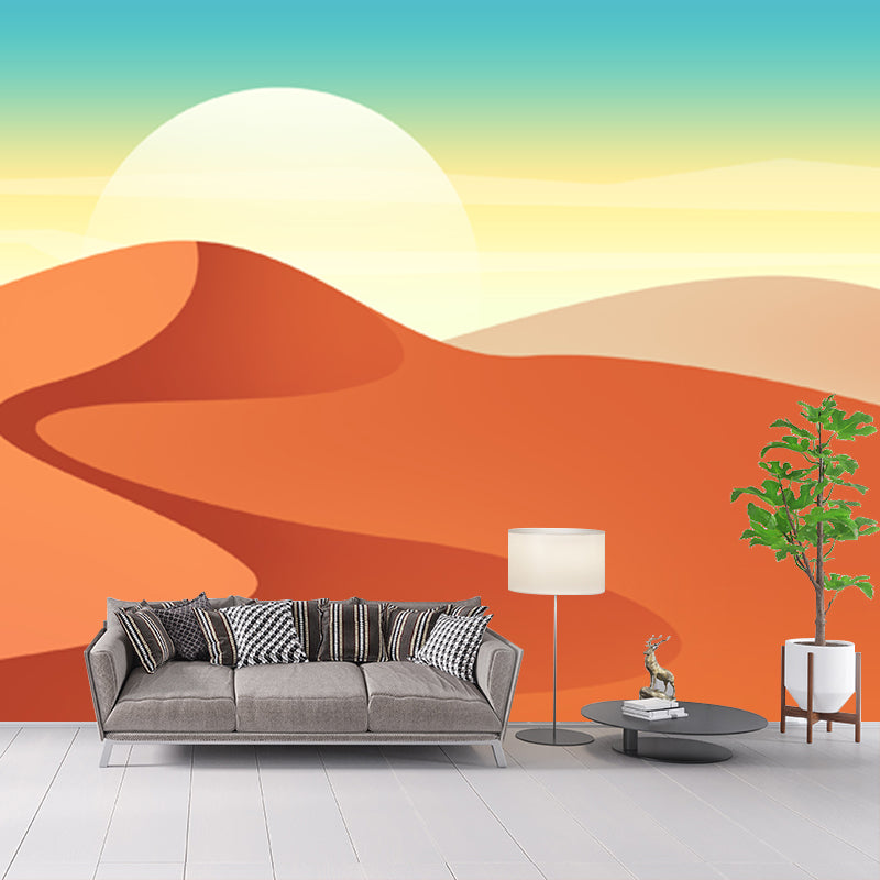 Orange Desert Sunrise Mural Scenery Modern Stain Resistant Wall Art for Living Room Clearhalo 'Wall Decor' 'Wall Mural' 1422289