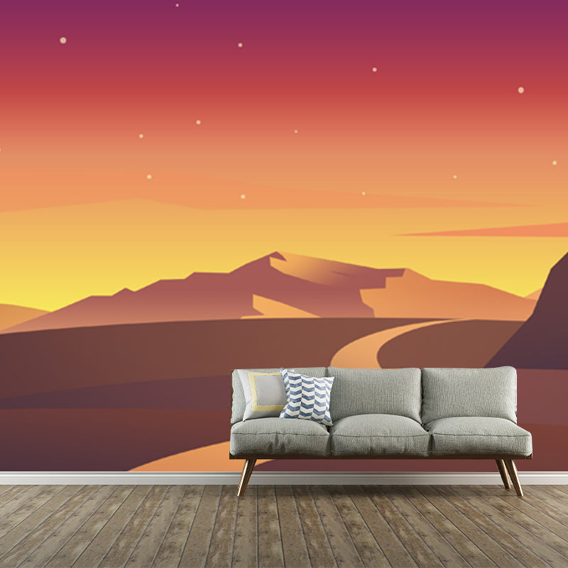 Road and Stars Image Mural Decal Yellow Modern Wall Covering for Accent Wall, Custom Made Clearhalo 'Wall Decor' 'Wall Mural' 1422299