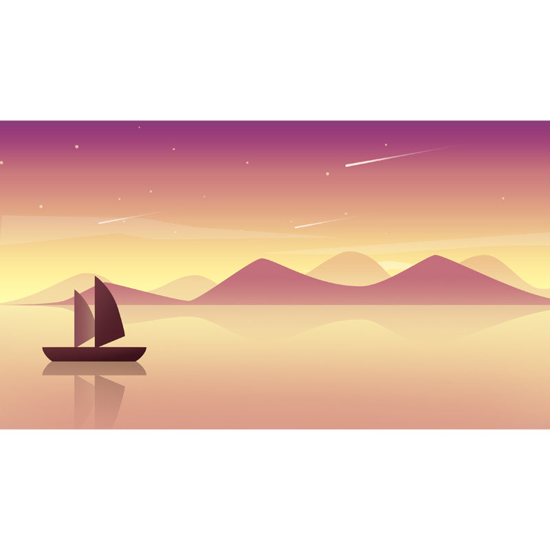 Boat on River Scenery Mural Wallpaper Contemporary Smooth Wall Art in Purple-Yellow Clearhalo 'Wall Decor' 'Wall Mural' 1422305