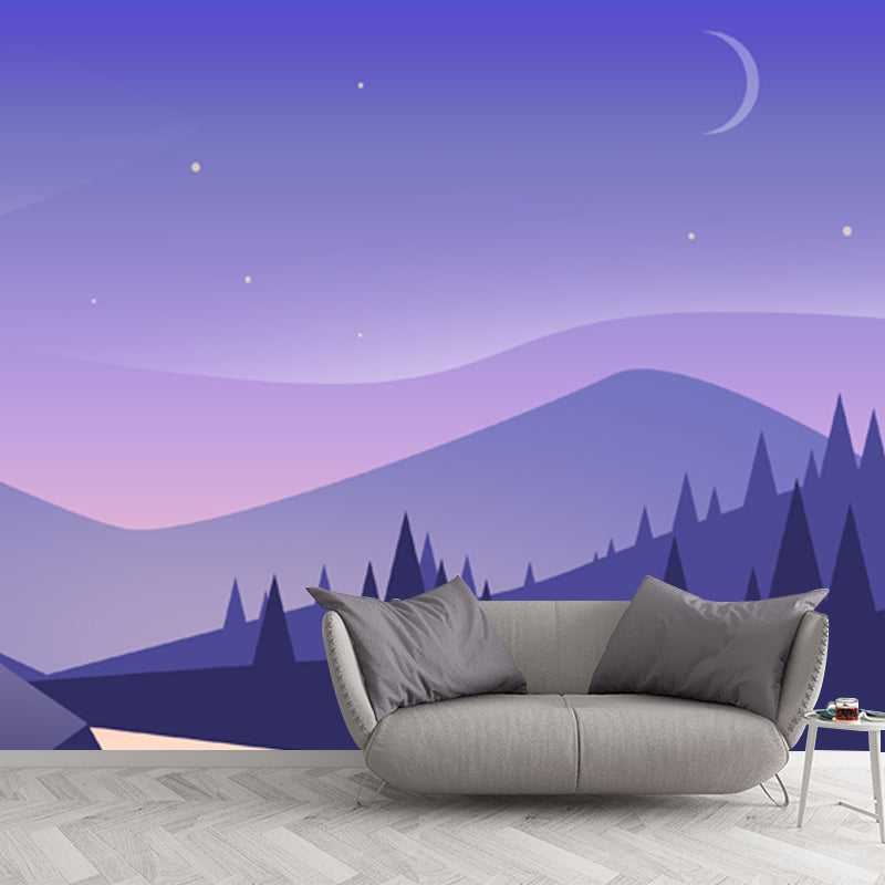 Full Size Road Curve Murals Wallpaper Modern Serene Starry Sky Wall Decor in Purple Purple Clearhalo 'Wall Decor' 'Wall Mural' 1422307