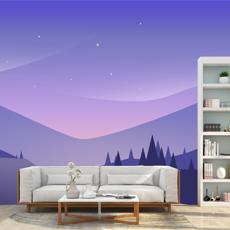 Full Size Road Curve Murals Wallpaper Modern Serene Starry Sky Wall Decor in Purple Clearhalo 'Wall Decor' 'Wall Mural' 1422308