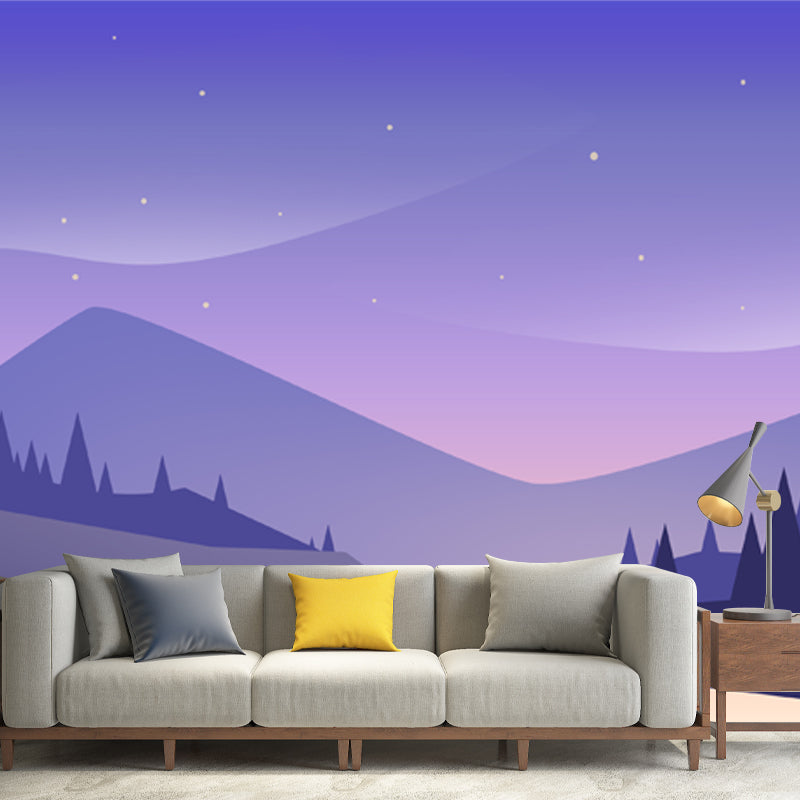 Full Size Road Curve Murals Wallpaper Modern Serene Starry Sky Wall Decor in Purple Clearhalo 'Wall Decor' 'Wall Mural' 1422309