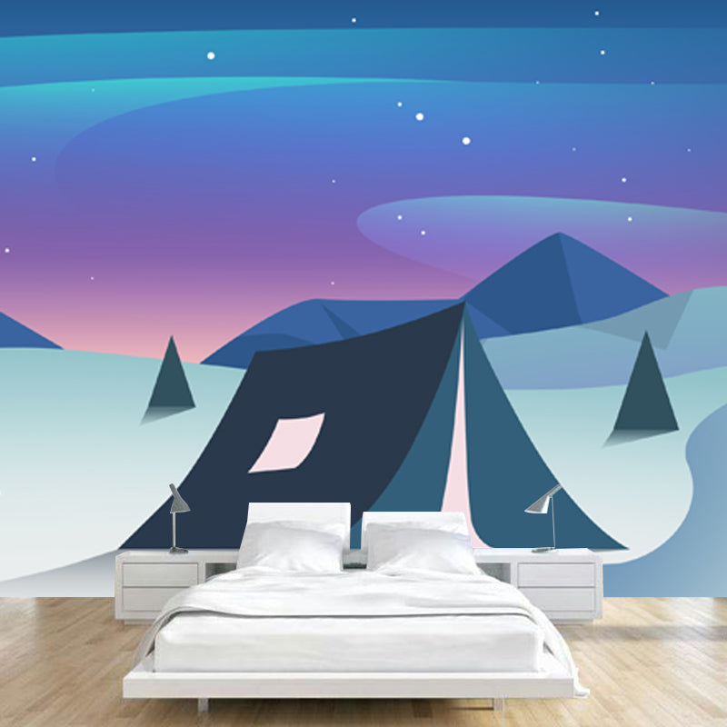 Scandinavian Wilds Aurora Mural Decal Blue Bedroom Wall Art, Custom Size Available Blue Clearhalo 'Wall Decor' 'Wall Mural' 1422348