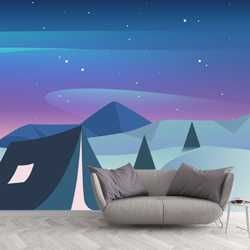 Scandinavian Wilds Aurora Mural Decal Blue Bedroom Wall Art, Custom Size Available Clearhalo 'Wall Decor' 'Wall Mural' 1422350