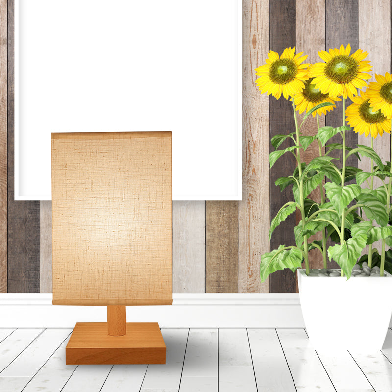 White Fabric Rectangle Standing Table Light Country Style 1 Head Bedroom Table Lamp with Wooden Base White Clearhalo 'Lamps' 'Table Lamps' Lighting' 142236