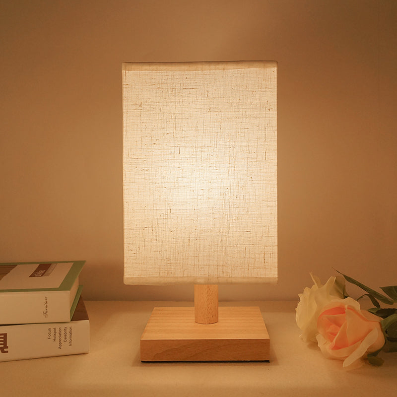 White Fabric Rectangle Standing Table Light Country Style 1 Head Bedroom Table Lamp with Wooden Base Clearhalo 'Lamps' 'Table Lamps' Lighting' 142237