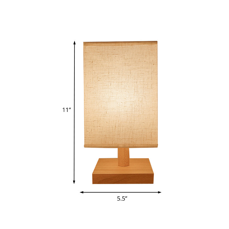 White Fabric Rectangle Standing Table Light Country Style 1 Head Bedroom Table Lamp with Wooden Base Clearhalo 'Lamps' 'Table Lamps' Lighting' 142239