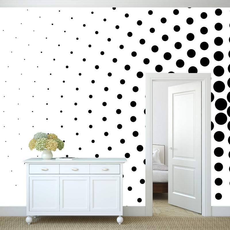 Modern Polka Dots Radial Mural Black and White Moisture Resistant Wall Decor for Bedroom Black-White Clearhalo 'Wall Decor' 'Wall Mural' 1422390