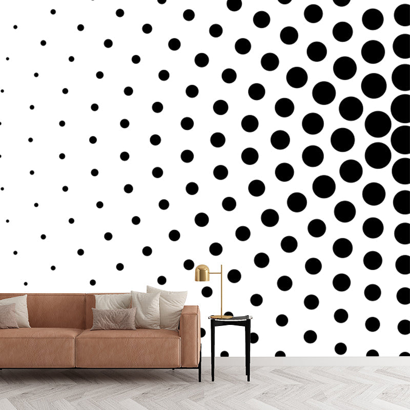 Modern Polka Dots Radial Mural Black and White Moisture Resistant Wall Decor for Bedroom Clearhalo 'Wall Decor' 'Wall Mural' 1422391