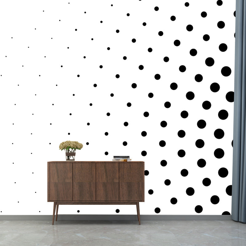 Modern Polka Dots Radial Mural Black and White Moisture Resistant Wall Decor for Bedroom Clearhalo 'Wall Decor' 'Wall Mural' 1422392